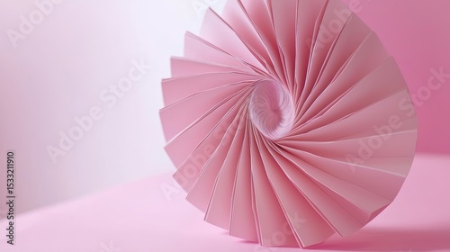 Abstract geometric art with a swirl of elegant, light pink paper radiating from the center point.