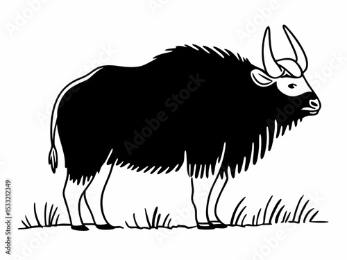 Majestic Takin A Striking Black and White Illustration