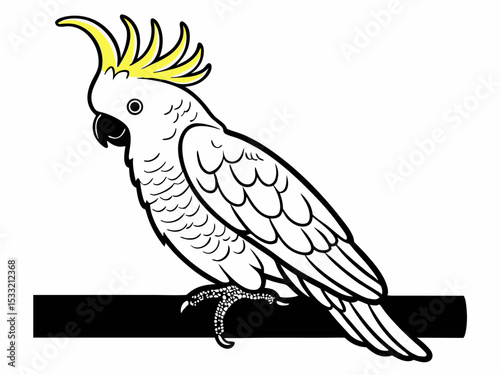 Sulphur-crested Cockatoo Illustration A Detailed Drawing of a White Cockatoo