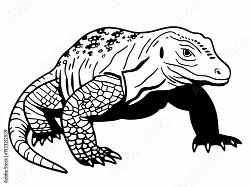 Komodo Dragon Illustration Detailed Line Art of a Powerful Reptile