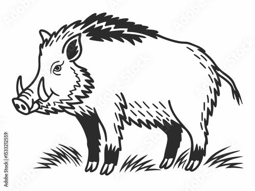 Majestic Wild Boar Illustration Line Art Drawing of a Powerful Wild Pig