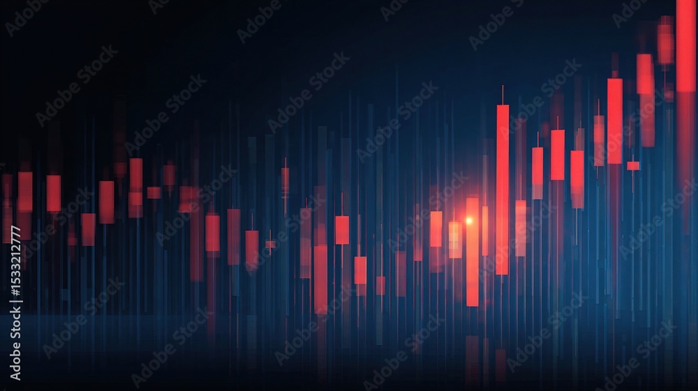 Fototapeta premium Dark Blue Candlestick Overlay with Digital Style for Data Analysis