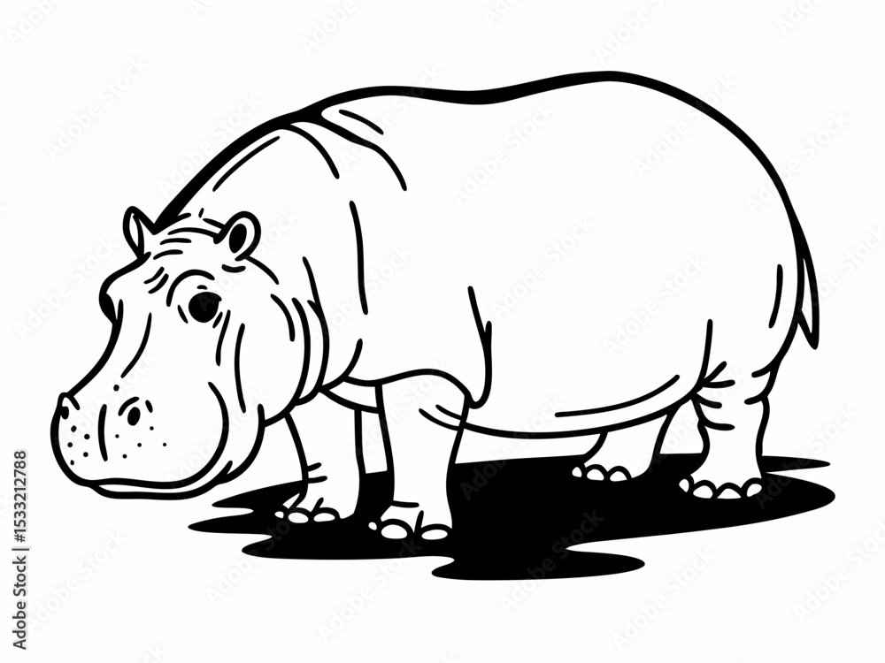 Fototapeta premium Line Art Illustration of a Hippopotamus African Wildlife Drawing