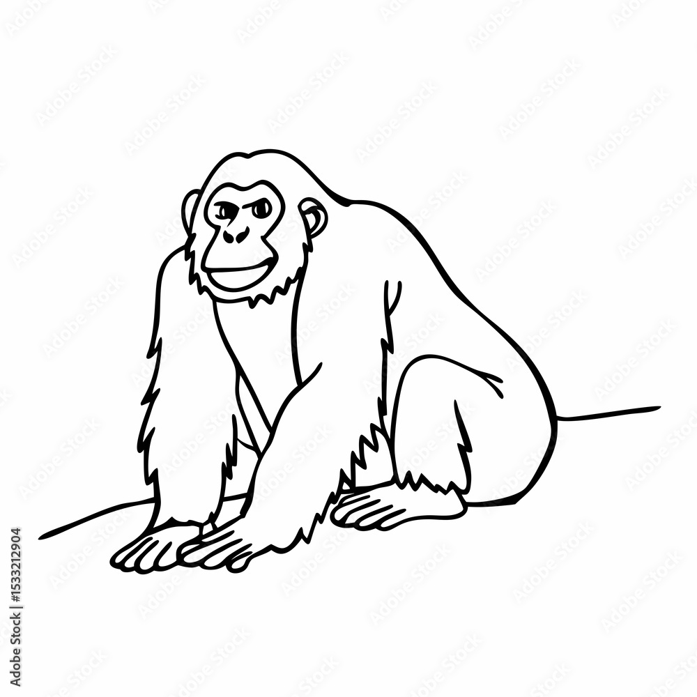 Obraz premium Chimpanzee Line Drawing Simple Illustration of a Primate
