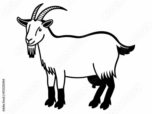 Majestic Goat Illustration A Black and White Line Drawing