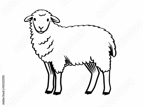 Adorable Sheep Illustration Line Drawing of a Fluffy Sheep