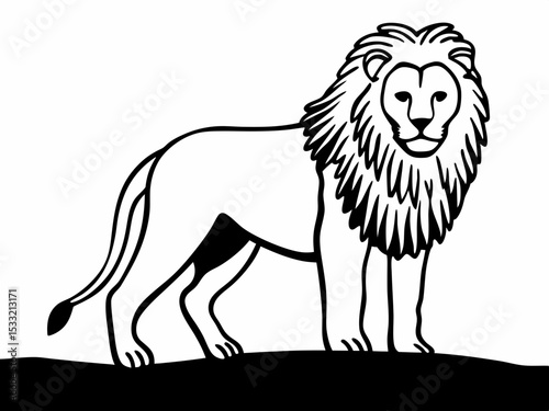 Majestic Lion Illustration Black and White Line Art
