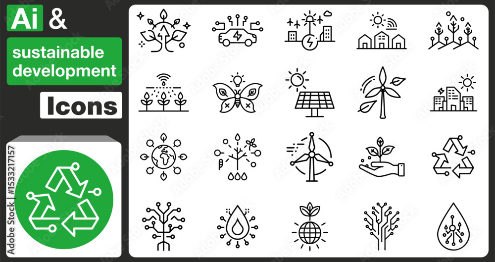 Fototapeta premium Outline icons representing AI and sustainable development concepts