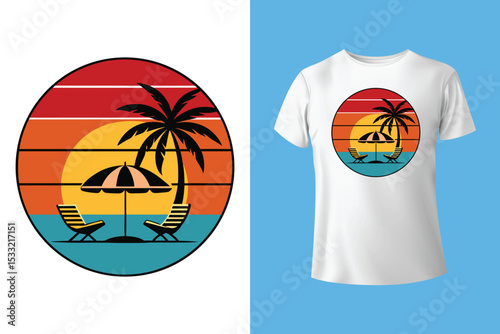 Summer t-shirt design, summer vintage t-shirt design, summer beach t-shirt template color, T-shirt design
