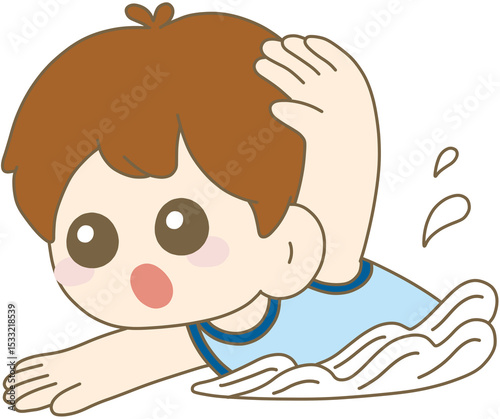 Fotografie Boy Swimming in Light Blue Swimwear, Cute Child Swimming, Active Kid 남자아이, 수영, 헤