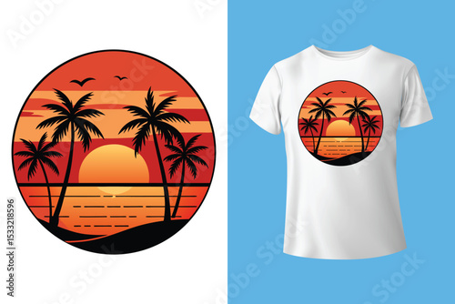 Summer t-shirt design, summer vintage t-shirt design, summer beach t-shirt template color, T-shirt design