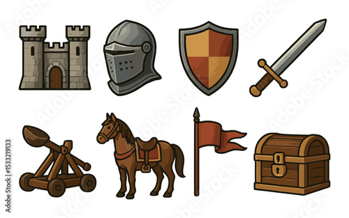 Fantasy creatures icons set: flat style mythical, fairytale and folklore symbols