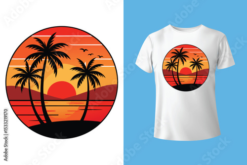 Summer t-shirt design, summer vintage t-shirt design, summer beach t-shirt template color, T-shirt design