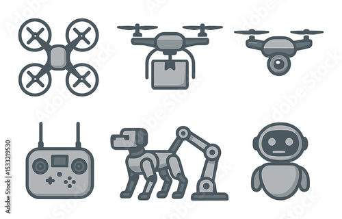 Science and laboratory tools icons set – flat, chemistry and research symbols