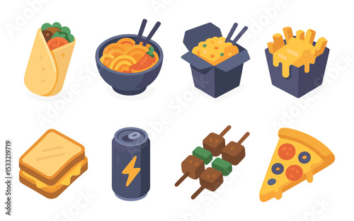 Street food market icons set – outline, culinary and vendor booth symbols