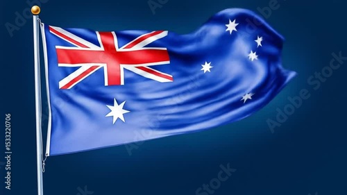 Animated Australian Flag Waving in Gentle Breeze with Blue Background