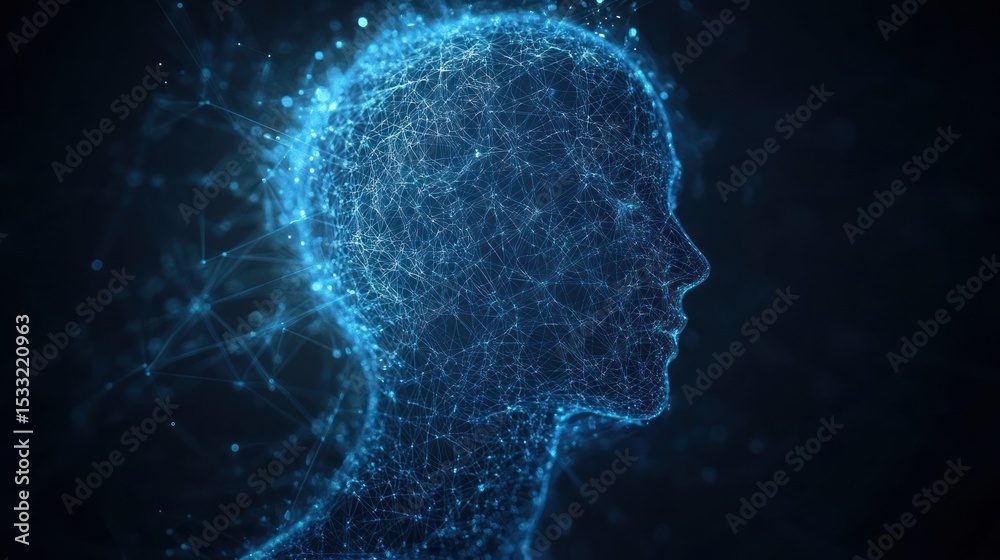 Obraz premium A Blue Digital Network Depicting The Human Head And Shoulders