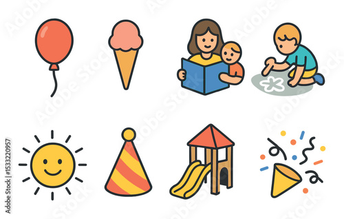 Children's emotions icons set – flat, expressive and mood symbols for kids
