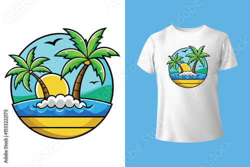 wave for the day t shirt, Another day in paradise. Tropical beach with palm-trees, Eco resort print design, Tropical summer beach vector graphics. Sunny day at the beach. Ocean wave.