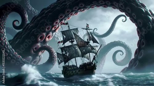 Kraken attacking ship illustration