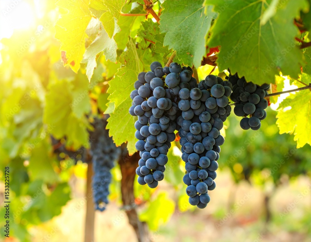 Naklejka premium Lush Red Grape Bunches in Sunlight