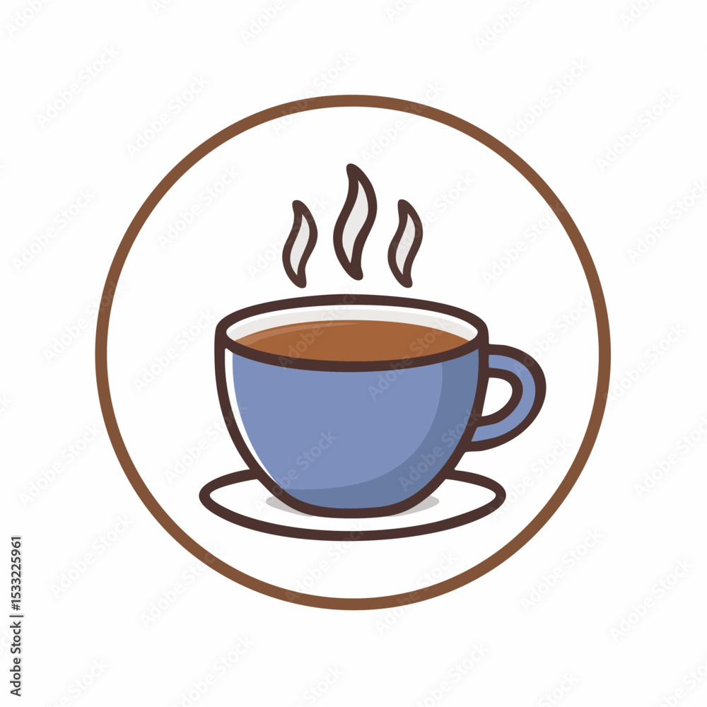 Obraz premium A stylized illustration of a steaming cup of coffee in a circle.