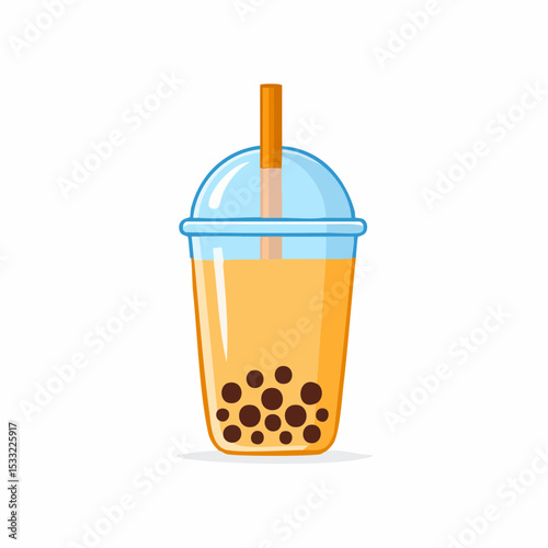 Cartoon illustration of a bubble tea drink in a plastic cup with a straw, isolated on a white background.