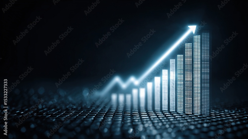 Fototapeta premium Luminous Blue Bar Chart Rising in Perspective with Standard Scale