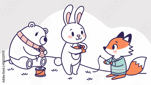 Cute animals knitting illustration vector design for kids crafts and sewing projects clip art vector image