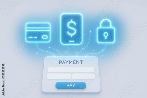 Digital payment interface with credit card phone and security lock icons