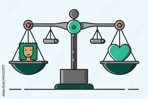 Balanced Scales: AI and Heart, Symbolic Illustration