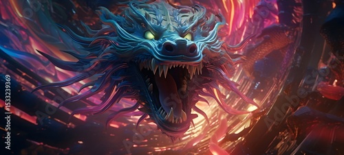 pop surreal unreal silhouettes spiral towards dragon, ai generative