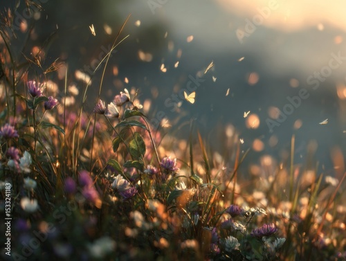 Sunset Meadow Flowers: Warm Light, Vibrant Blooms