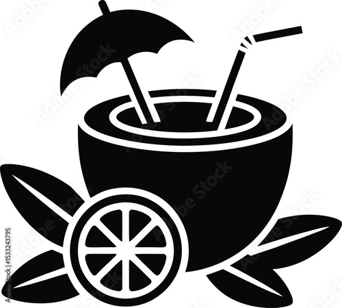 Coconut Drink with Umbrella Icon Vector