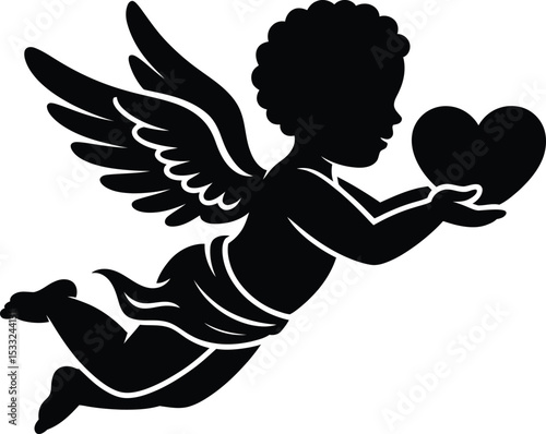 Cupid with Heart Silhouette