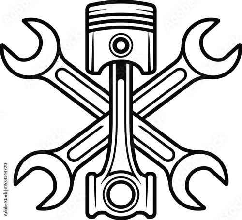 Mechanical Repair Vector: Piston and Wrenches