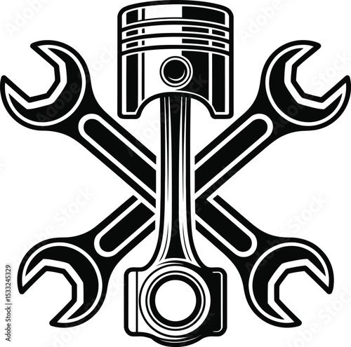 Automotive Repair Logo - Piston and Wrenches Icon