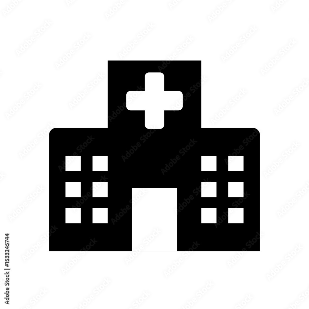 Obraz premium Hospital Building Icon – Flat Medical Facility Symbol