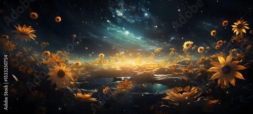 Galaxy Version of sun flower world, ai generative