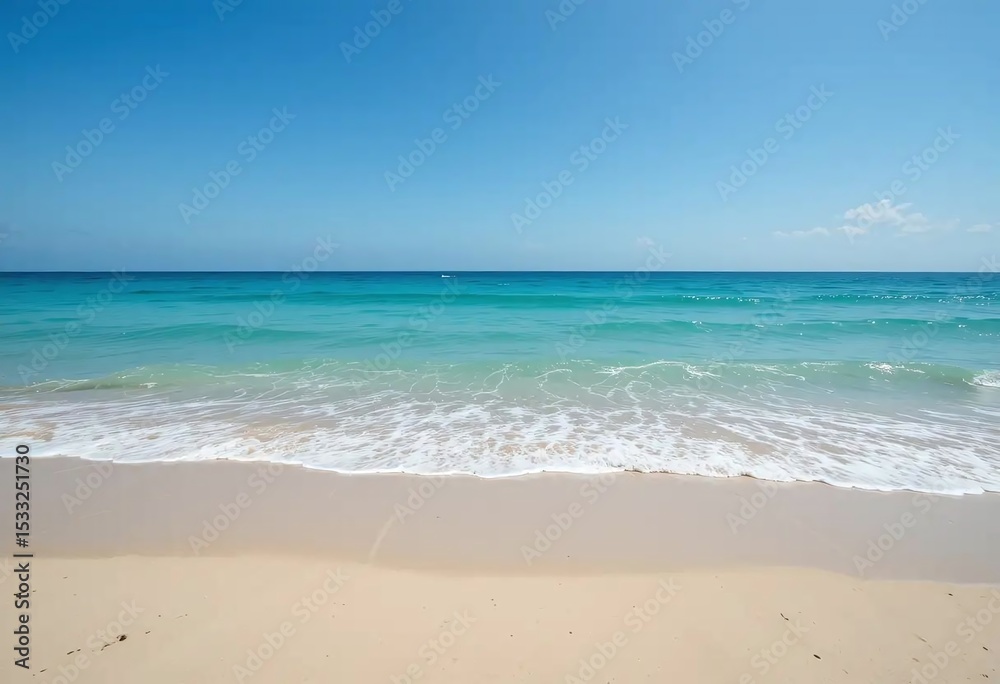 Fototapeta premium Surfing day at a sunny beach with clear waves under a bright sky in an inviting coastal paradise