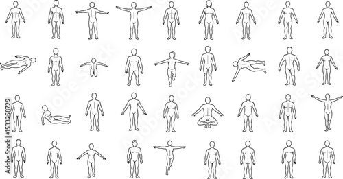 Architectural Drawings, people plan vector in park out door illustration, top view, Minimal style hand drawn, set elements for architecture and landscape design. Sections, Elevations, Floor Plans