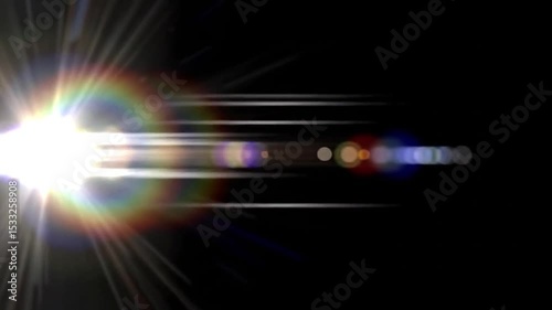 Futuristic lens flare sweep across frame, black background with soft glow