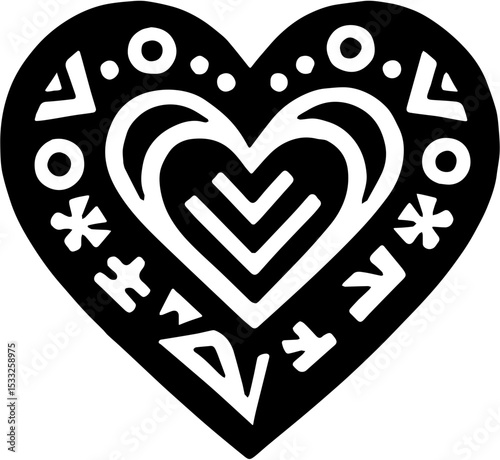 tribal heart with black and white background