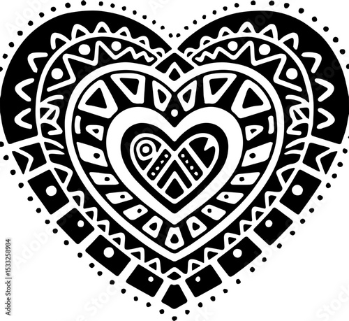 tribal heart with floral ornament vector