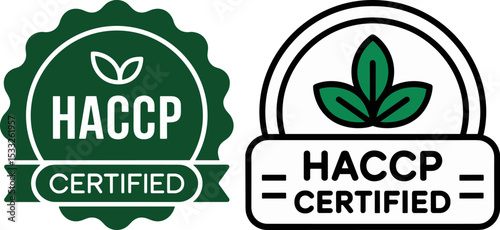 HACCP Certified Food Safety Badge – Green Vector Icon with Leaf Symbol for Hazard Analysis Critical Control Point Certification


