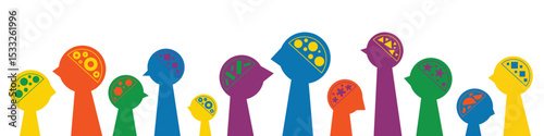 Silhouettes of various brain structure. Neurodivergent spectrum awareness concept. Different heads, minds and thinking. Cognitive differences inclusion vector flat illustration.