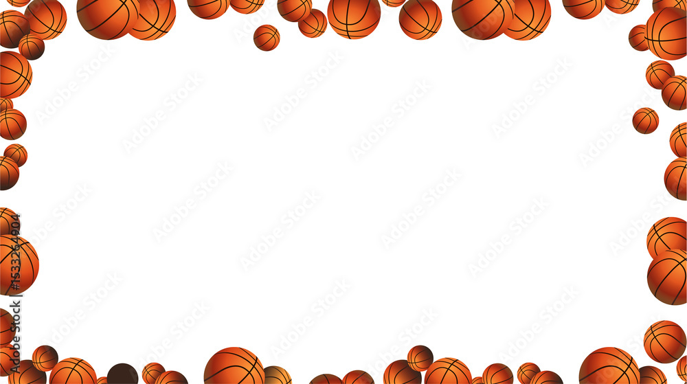Fototapeta premium Basketball frame is forming rectangular border on transparent background, featuring orange balls