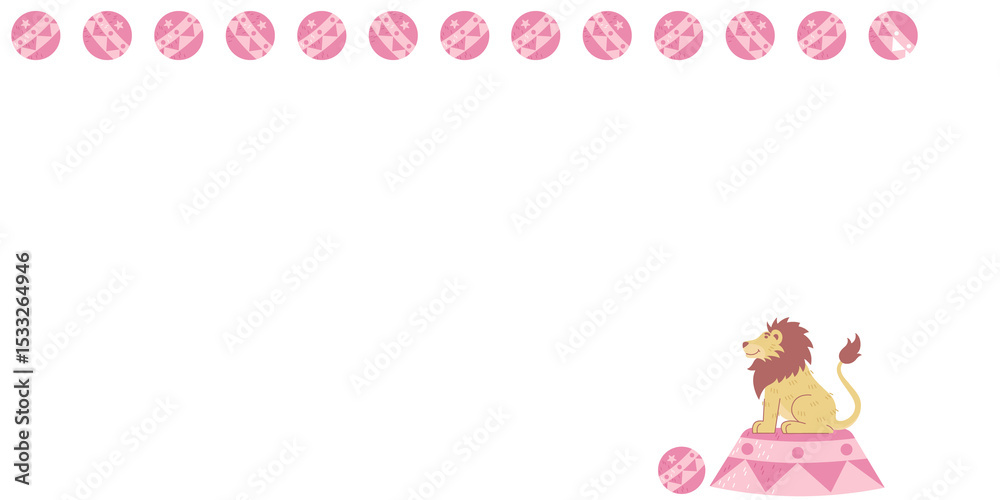 Naklejka premium Flat design is showing lion on pedestal, striped tokens, ball on transparent background, copy space