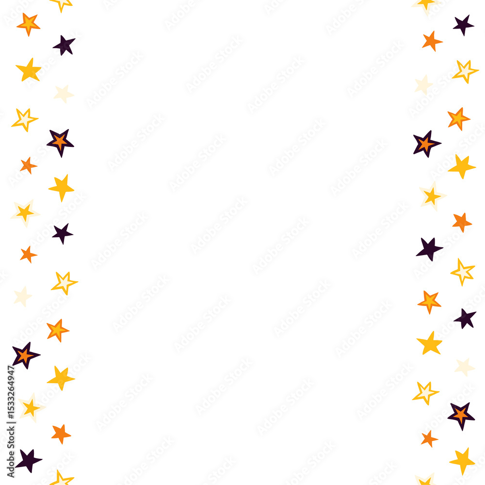 Obraz premium Star border is forming hand-drawn frame with two columns of colorful stars, transparent background