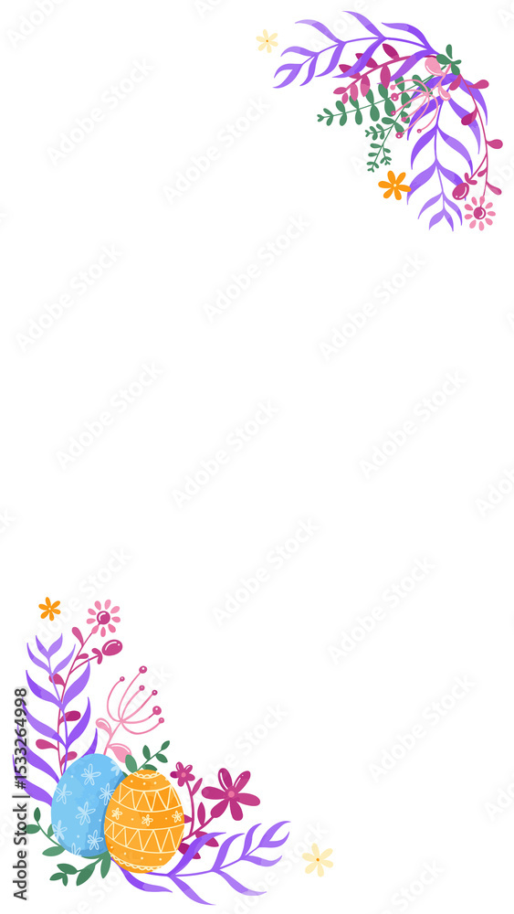 Fotobehang Eieren Vector corner design is showing botanical accents and patterned eggs on transparent background #1533264998